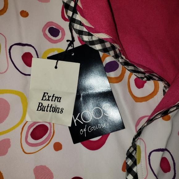 KOOS Of Course Pink Linen Blend Geometric Print Reversible Blazer Jacket Sz L - Picture 13 of 16